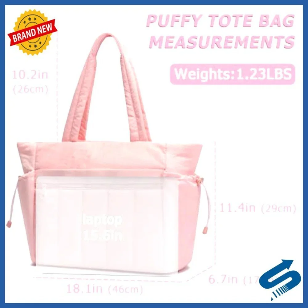 Lightweight Puffer Tote Bag with Compartments for Work and Travel